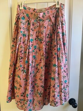 Ruche Pink Floral Pleated Midi Skirt